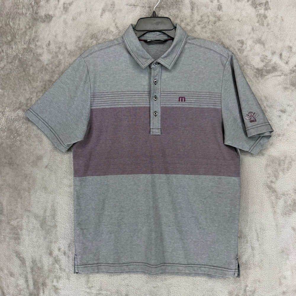 TravisMathew Polo Mens M Grey Striped Short Sleeve Golf EUC